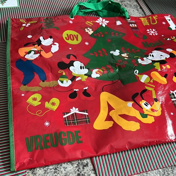 Giant Disney Store Christmas Holiday Tote Bag + 2 Ross Santa Totes Mickey Minnie - Picture 3 of 12